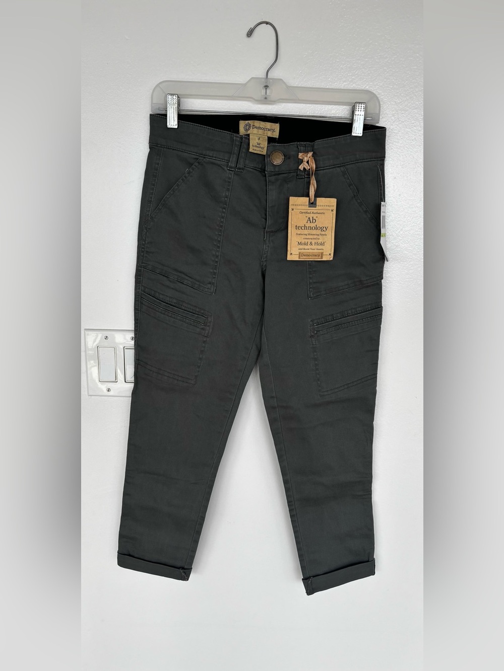 Democracy Ankle Cargo Pants in a Greenish Gray